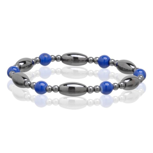 Magnetic Hematite Lapis Bracelet, Beaded Gemstone Stretchable Bracelet - Picture 1 of 1